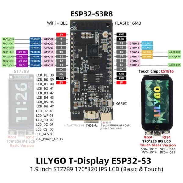LILYGO-T-Display-S3-Touch Pinout