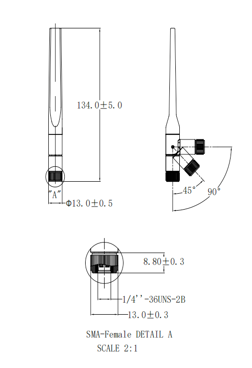 Seeed Studio 2.4GHz Rod Antenna for XIAO Technical drawing