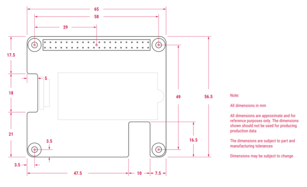 Raspberry Pi M.2 HAT+ Abmessungen