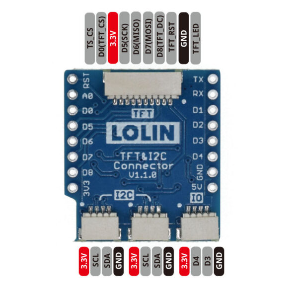 Lolin TFT I2C Connector Shield pinout