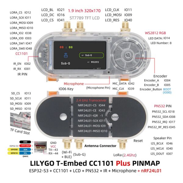 LILYGO T-Embed CC1101 Plus Pinout