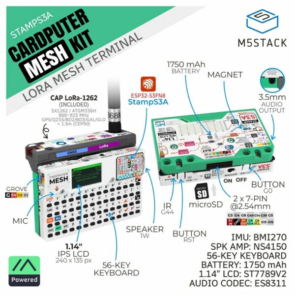M5Stack Cardputer Mesh Kit for Meshtastic (ESP32-S3) features