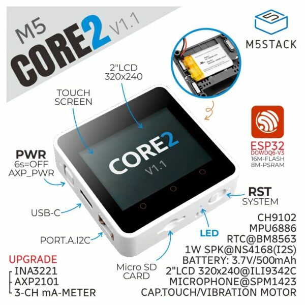 M5Stack Core2 ESP32 IoT Development Kit V1.1 overview