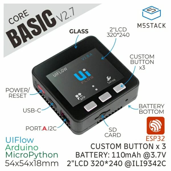 M5Stack ESP32 Basic Core IoT Development Kit V2.7 overview