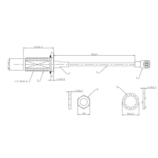 SMA to I-PEX Antenna Cable - 120mm - dimensions